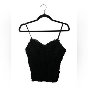 Grass Collection Black Ruffled Spaghetti Strap Blouse
